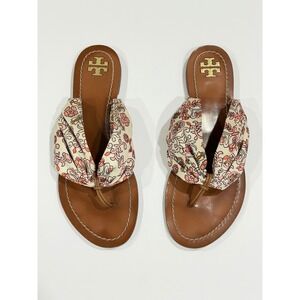 Tory‎ Burch Satin Carson Thong Sandals Tan Leather Size 7